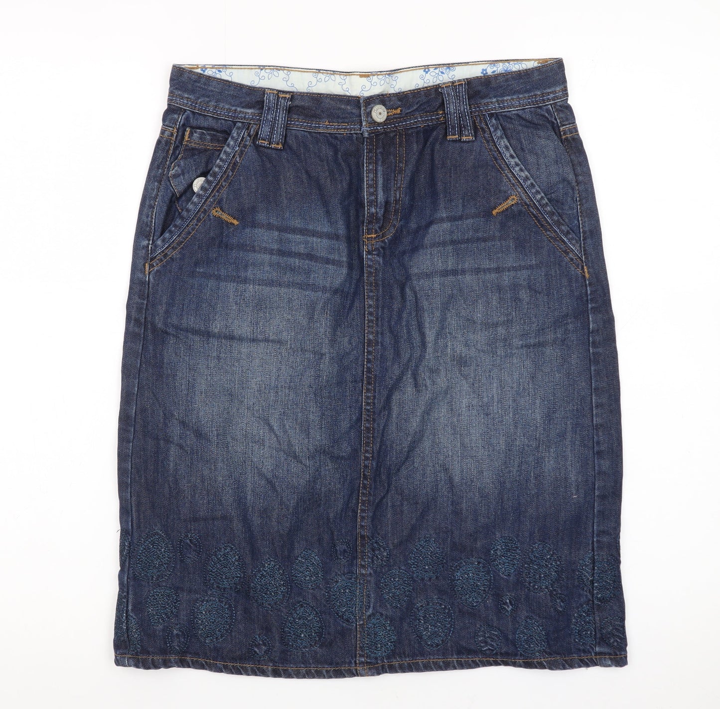 Mantaray Womens Blue Denim Embroidered Knee Length Skirt Size 10
