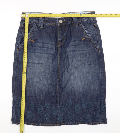 Mantaray Womens Blue Denim Embroidered Knee Length Skirt Size 10