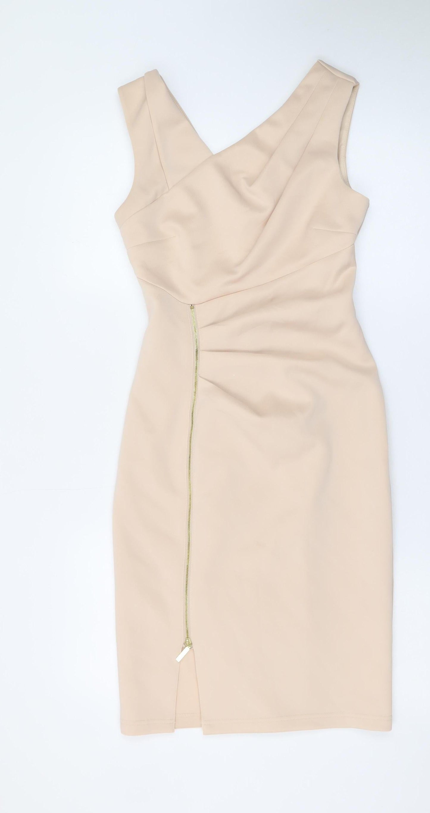 Lipsy Women’s Beige One Shoulder Bodycon Dress Size 8