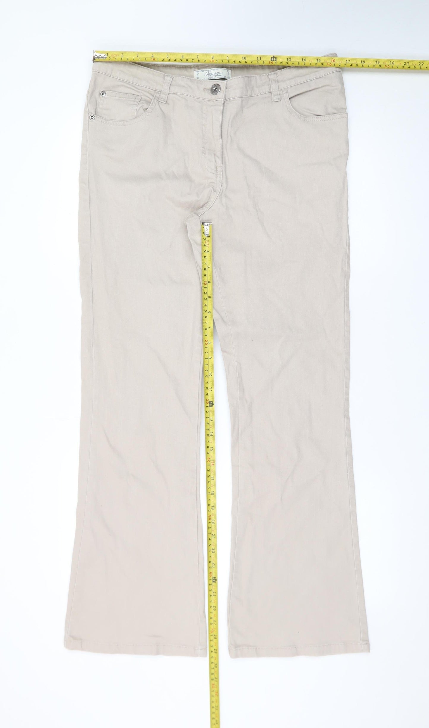 Papaya Women Beige Size 14 Bootcut Stretch Cotton Jeans