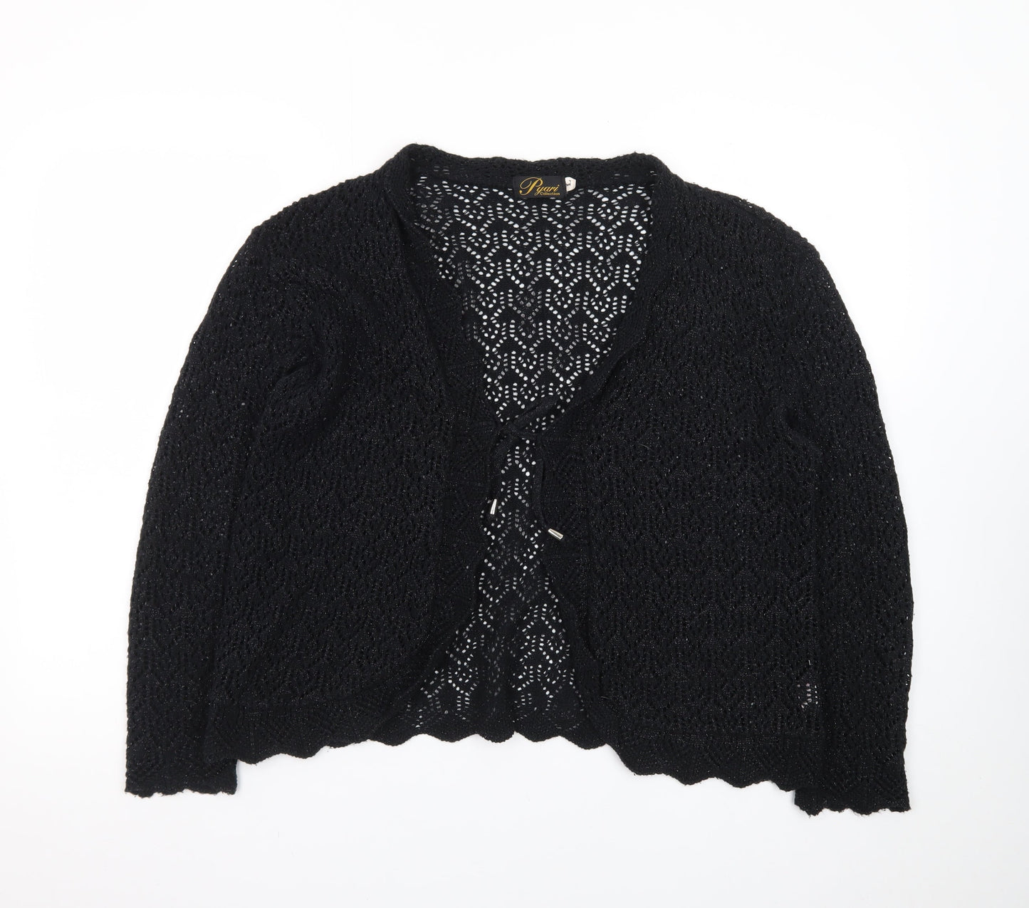 Pyari Collection Women's Black Crochet Open-Knit Cardigan L