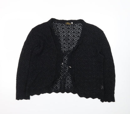 Pyari Collection Women's Black Crochet Open-Knit Cardigan L