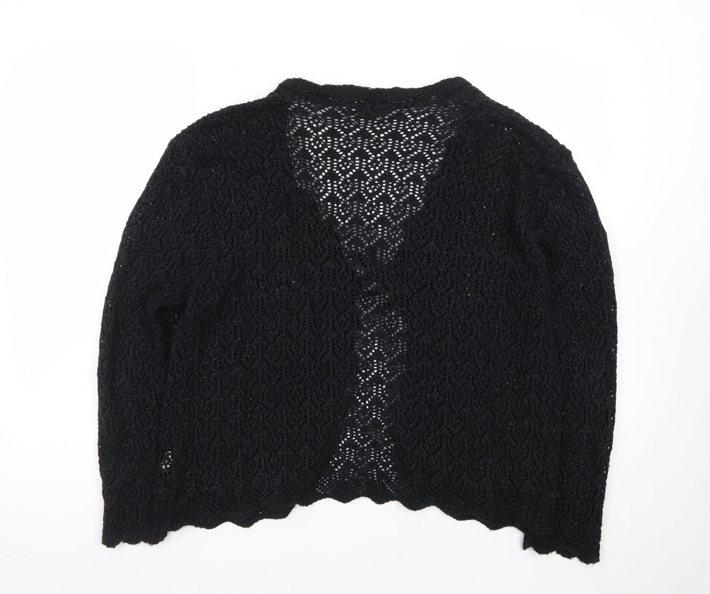 Pyari Collection Women's Black Crochet Open-Knit Cardigan L
