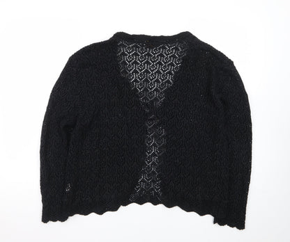 Pyari Collection Women's Black Crochet Open-Knit Cardigan L