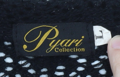 Pyari Collection Women's Black Crochet Open-Knit Cardigan L