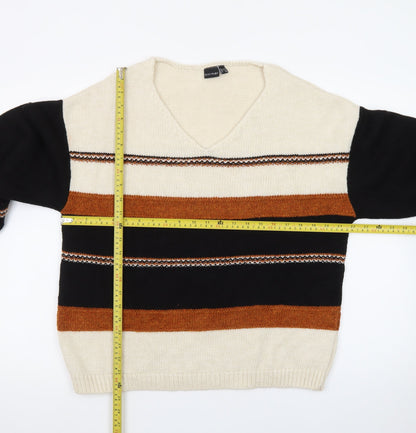 Bodyflirt Women’s Beige Black Brown Striped V-Neck Pullover Jumper M