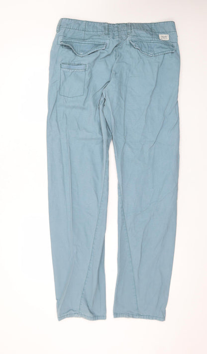 George Men’s Blue Chino Trousers 34W 33L Regular Fit Cotton