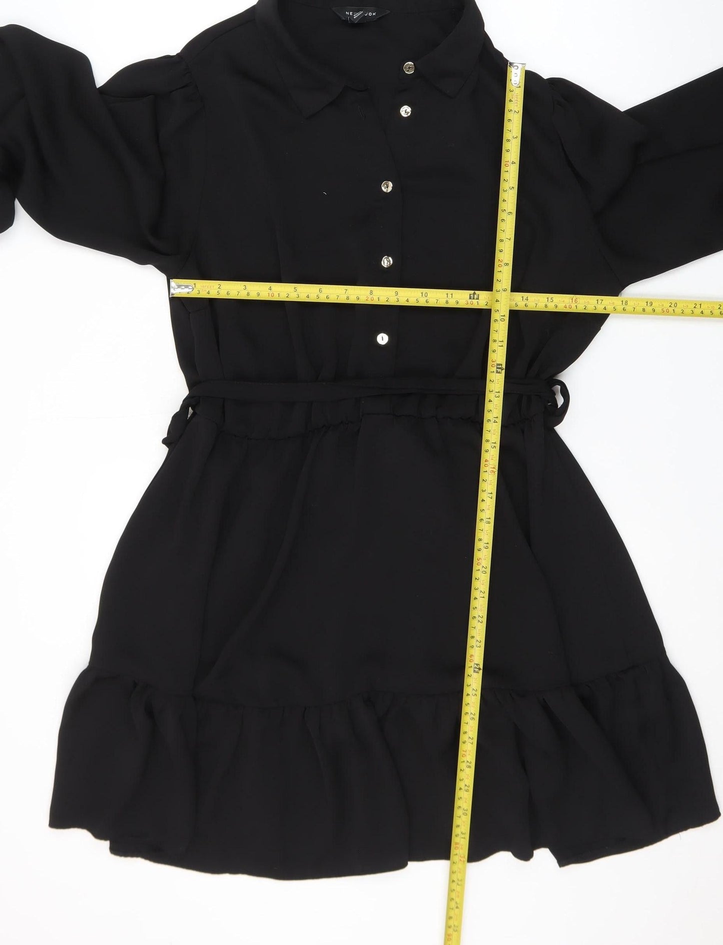 New Look Women’s Black Long Sleeve Collared Ruffle Shirt Dress Size 16