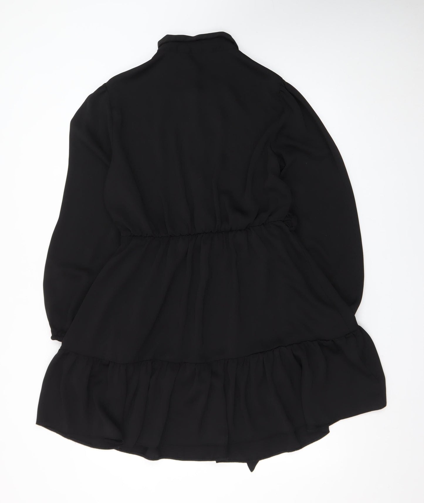 New Look Women’s Black Long Sleeve Collared Ruffle Shirt Dress Size 16