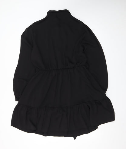 New Look Women’s Black Long Sleeve Collared Ruffle Shirt Dress Size 16