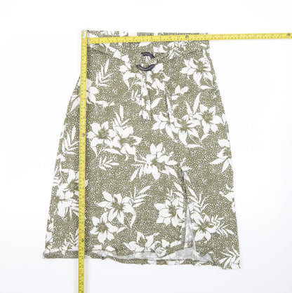Tu Women Green Floral A-Line Knee Length Cotton Skirt Size 12