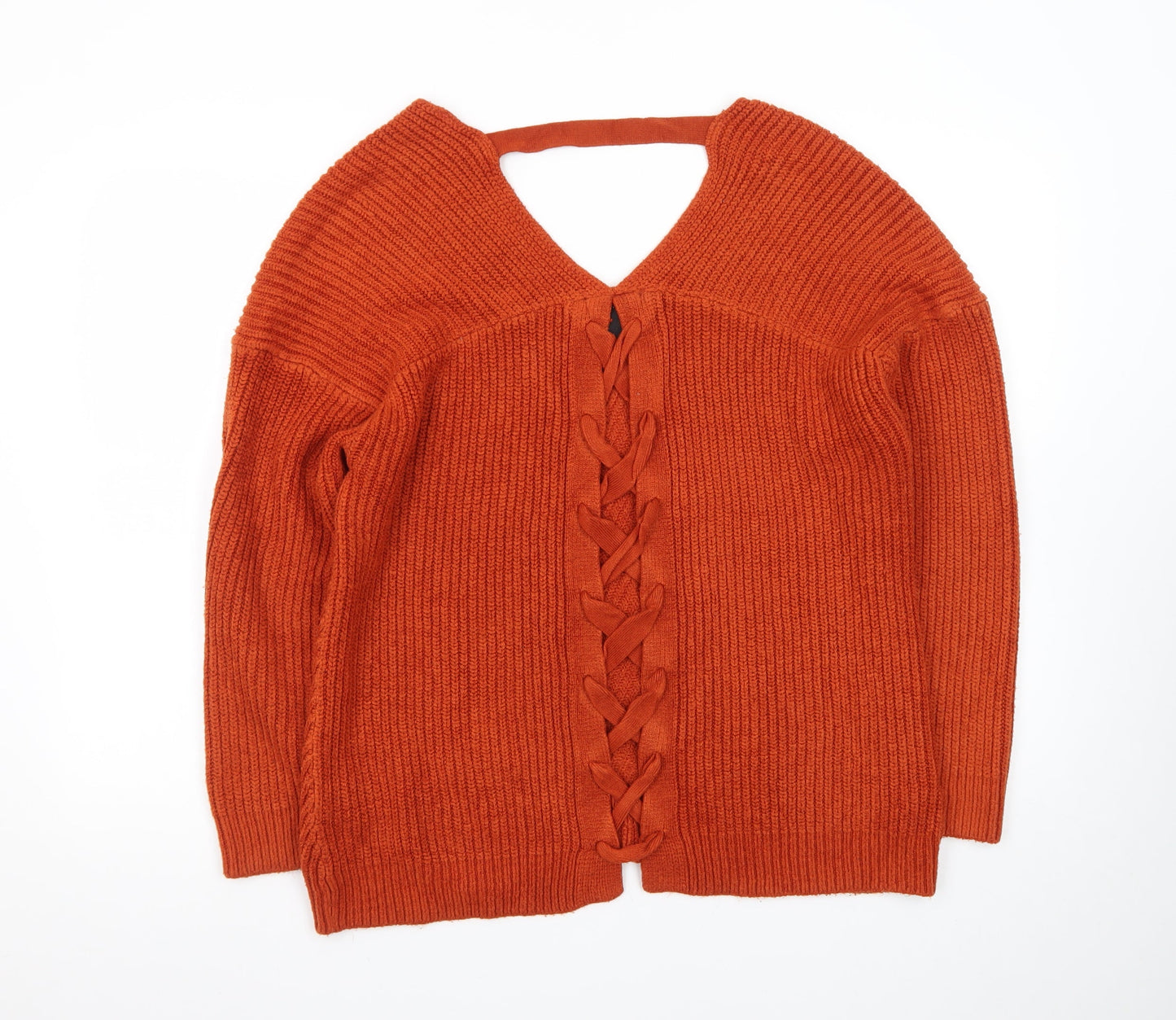New Look Women’s Orange V-Neck Chunky Knit Jumper Size S