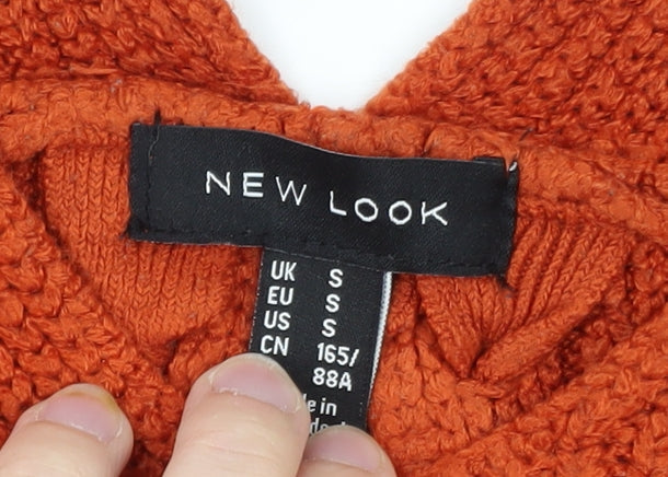 New Look Women’s Orange V-Neck Chunky Knit Jumper Size S