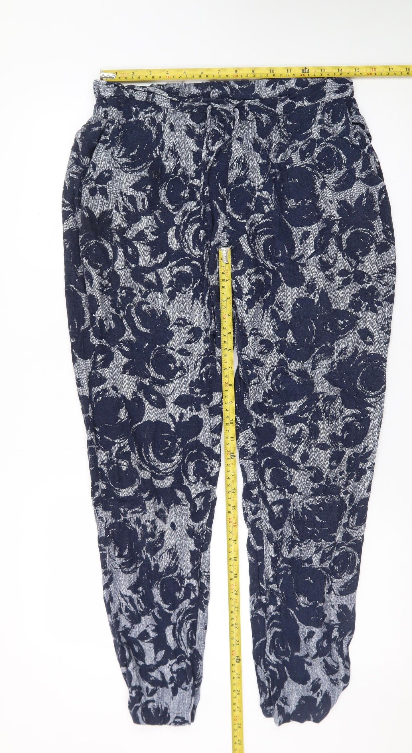 Marks and Spencer Womens Blue Floral Jogger Trousers Size 12 Long