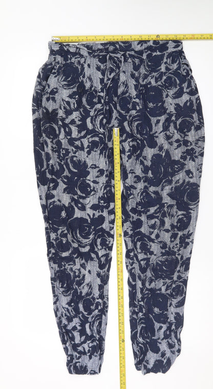 Marks and Spencer Womens Blue Floral Jogger Trousers Size 12 Long