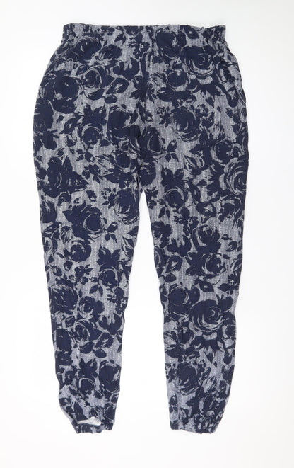 Marks and Spencer Womens Blue Floral Jogger Trousers Size 12 Long