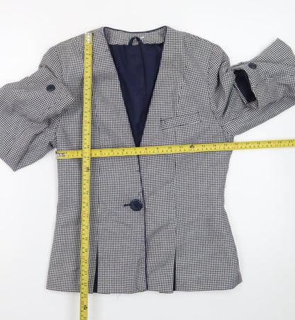 C&A Canda Womens Black & White Houndstooth Blazer Size 10 Single Breasted