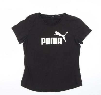 Puma Womens Black Crew Neck Logo T-Shirt Size 14