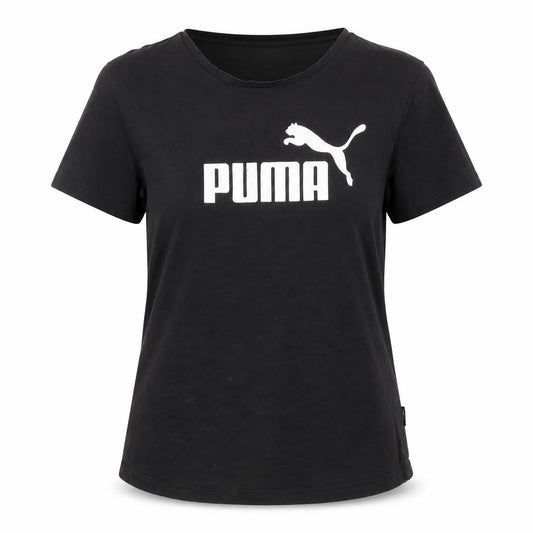 Front view of Puma women’s black crew neck logo t-shirt, size UK 14