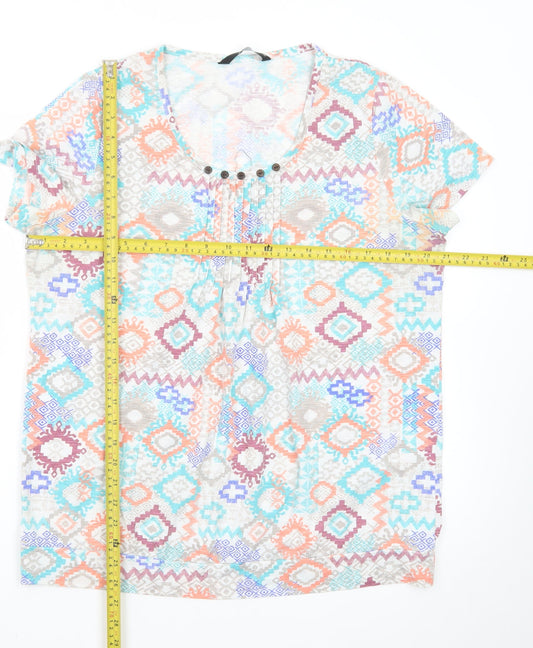 Bm Casual Women’s Multicoloured Geometric Short Sleeve T-Shirt Size 18