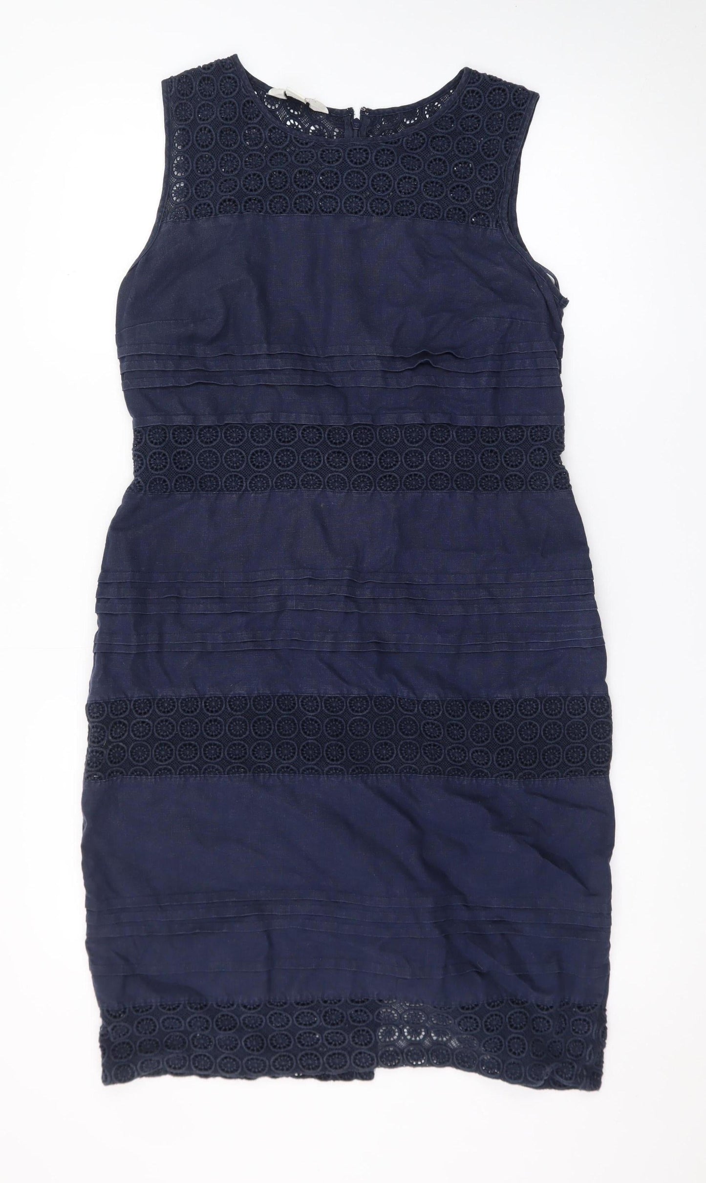 Monsoon Women Blue Linen Sheath Knee Length Dress Size 12