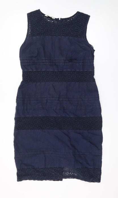 Monsoon Women Blue Linen Sheath Knee Length Dress Size 12