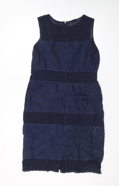 Monsoon Women Blue Linen Sheath Knee Length Dress Size 12