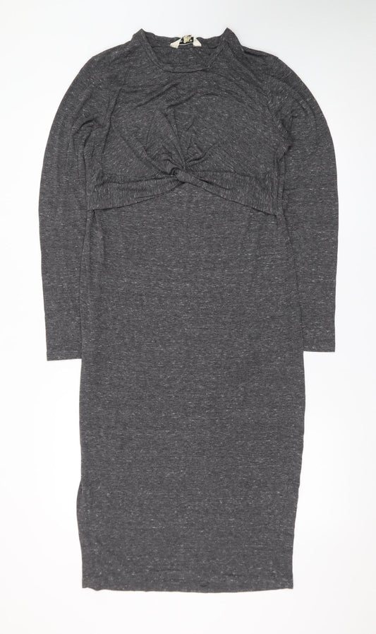 Miss Selfridge Women’s Grey Bodycon Midi Dress Size 14 Long Sleeve