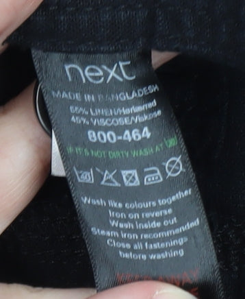 Next Women Black Linen Blend Wide-Leg Trousers Size 12R