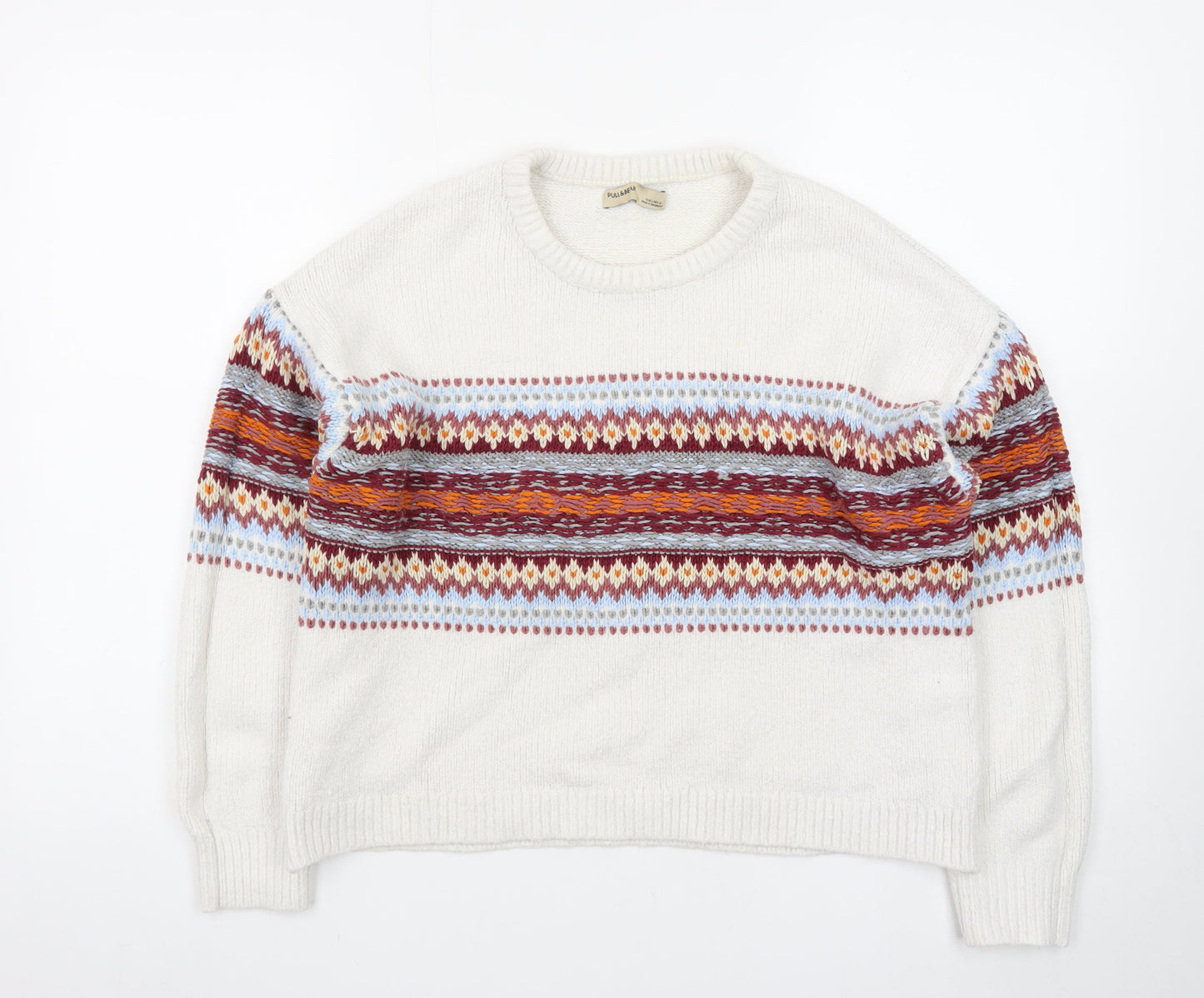 Pull & Bear Womens Ivory Fair Isle Knit Jumper L
