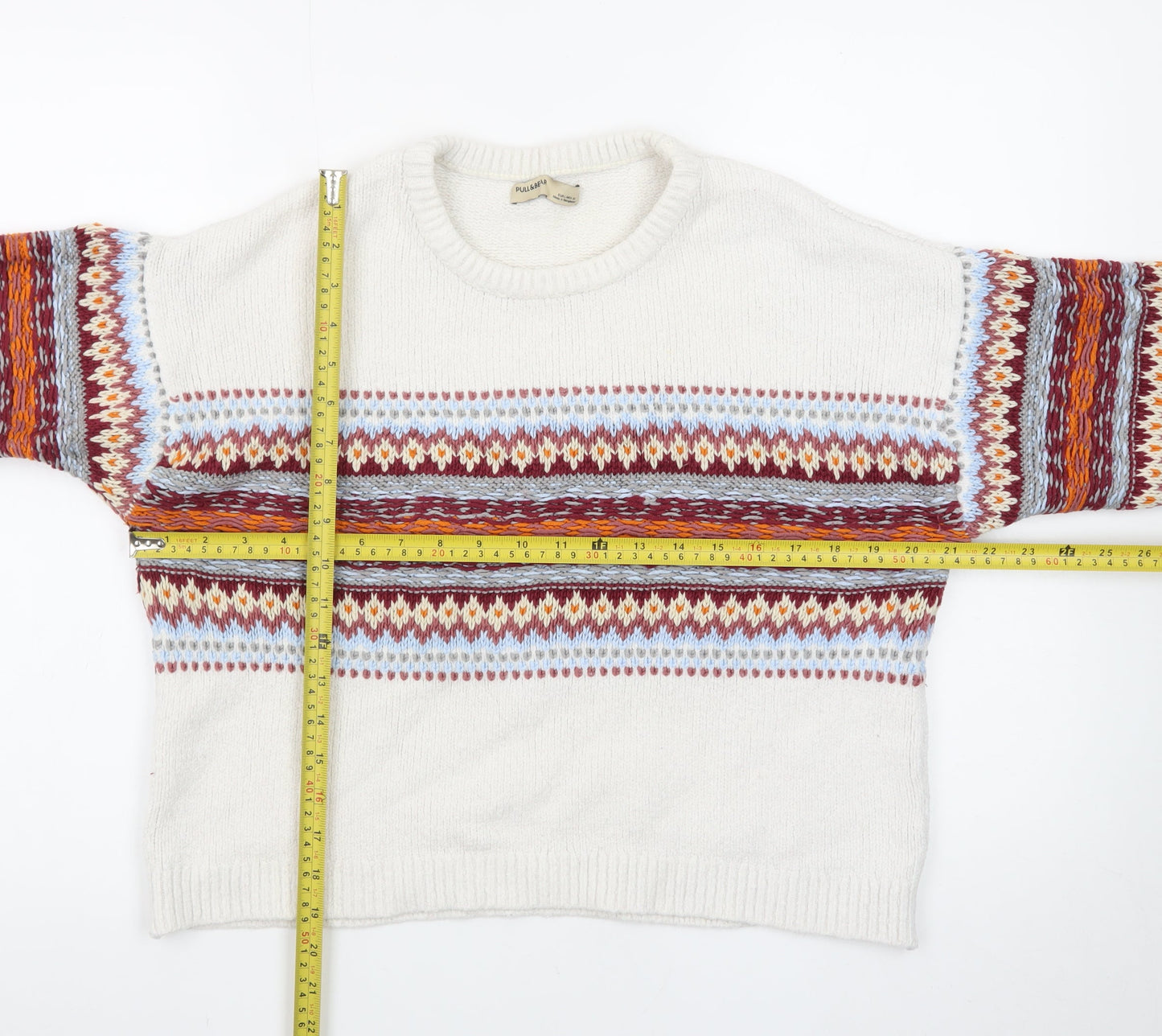 Pull & Bear Womens Ivory Fair Isle Knit Jumper L