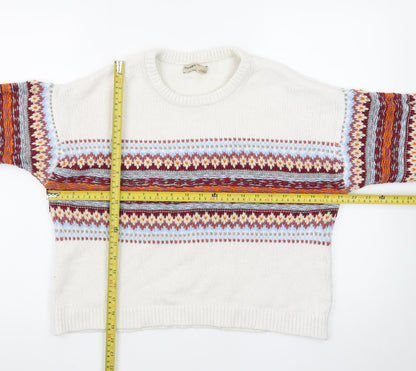 Pull & Bear Womens Ivory Fair Isle Knit Jumper L