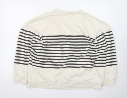 F&F Womens Ivory Striped Pullover Sweatshirt UK 16 Good Vibes Graphic
