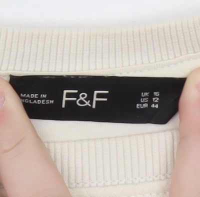 F&F Womens Ivory Striped Pullover Sweatshirt UK 16 Good Vibes Graphic
