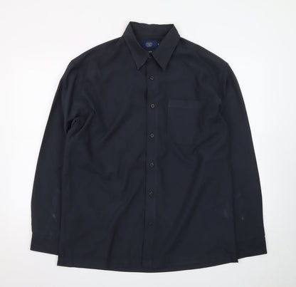 Casual Club Men's Blue Long Sleeve Microfibre Button-Up Shirt M