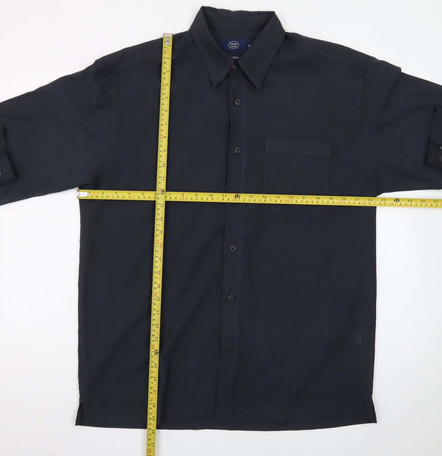 Casual Club Men's Blue Long Sleeve Microfibre Button-Up Shirt M