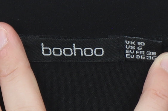 Boohoo Women Black Size 10 Wrap Mesh Polka Dot Long Sleeve Bodysuit