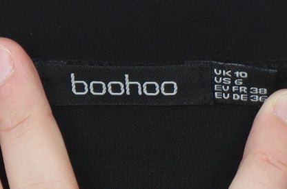 Boohoo Women Black Size 10 Wrap Mesh Polka Dot Long Sleeve Bodysuit