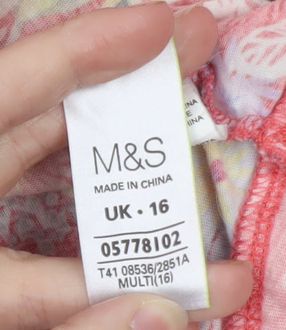 Marks and Spencer Womens Multicoloured Floral Short Sleeve Cotton T-Shirt Size 16