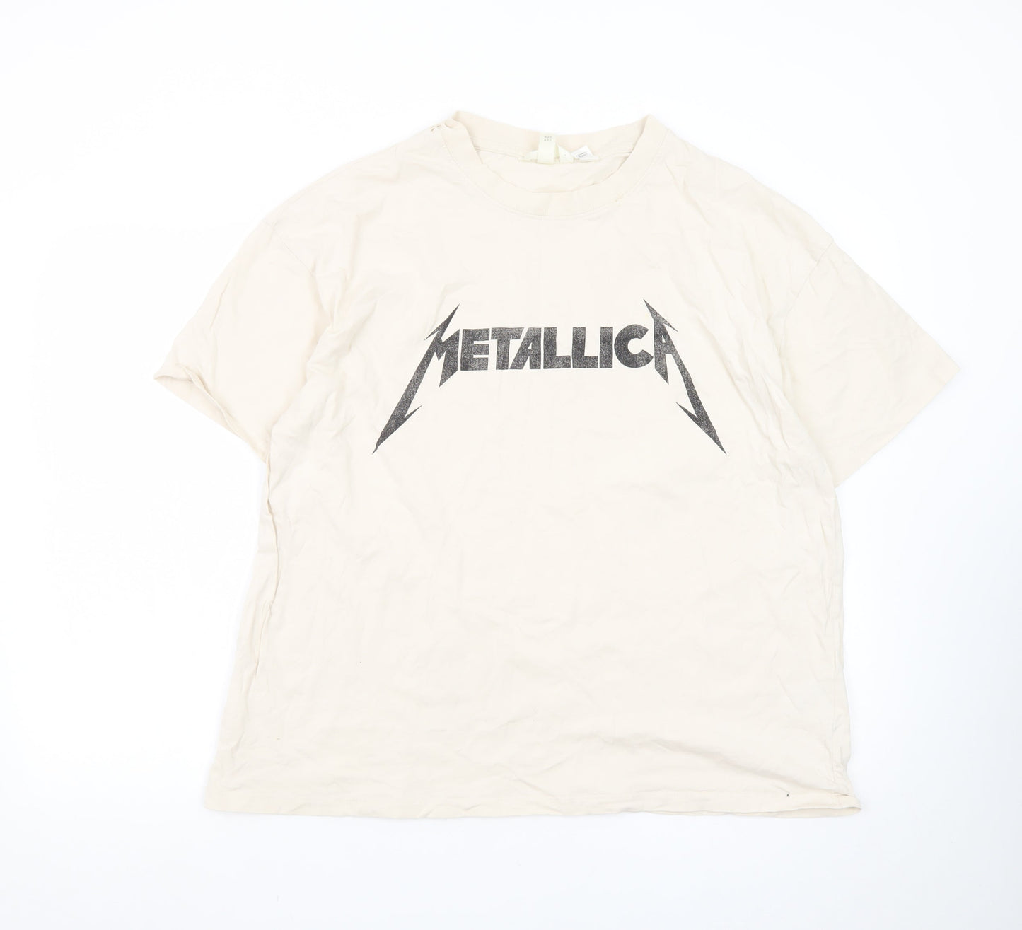 H&M Men Beige Metallica Band Graphic Cotton T-Shirt Size L