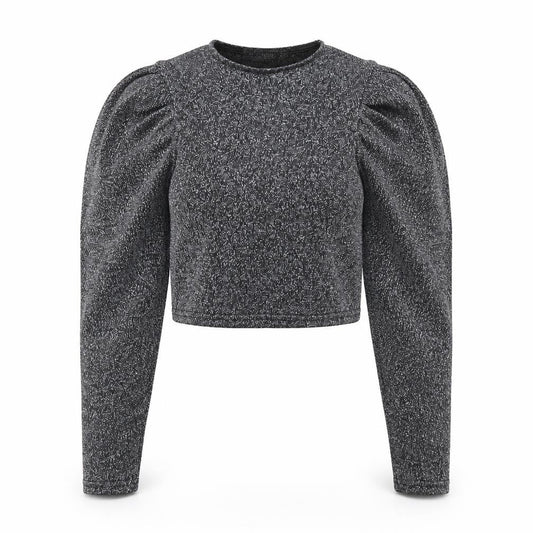 PRETTYLITTLETHING Women's Silver Cropped Puff Sleeve Blouse UK 6