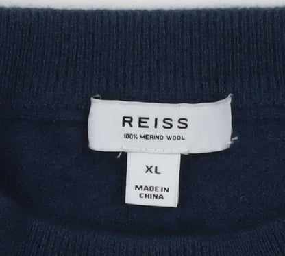 Reiss Men’s Blue Merino Wool XL Crew Neck Pullover Jumper