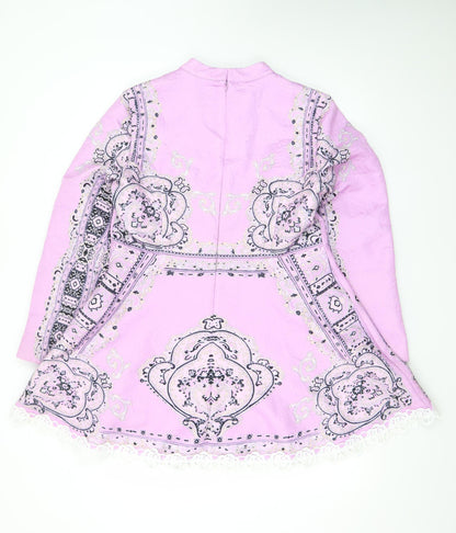 Comino Couture Women Pink A-Line Short Dress Size 16 Beaded Lace