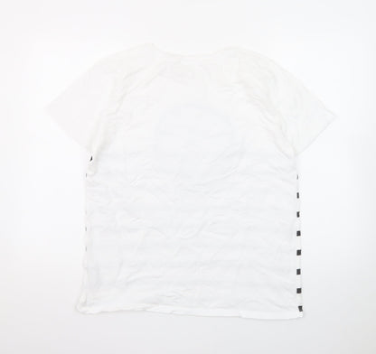 River Island Women White Striped T-Shirt UK 16 Cotton Crew Neck