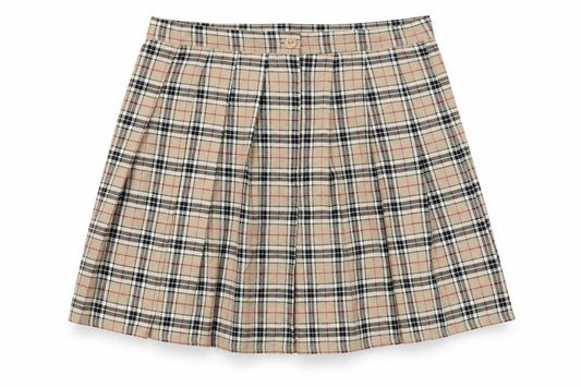 Nasty Gal Women Beige Plaid Pleated Short Skirt UK 14