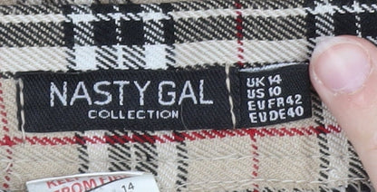 Nasty Gal Women Beige Plaid Pleated Short Skirt UK 14