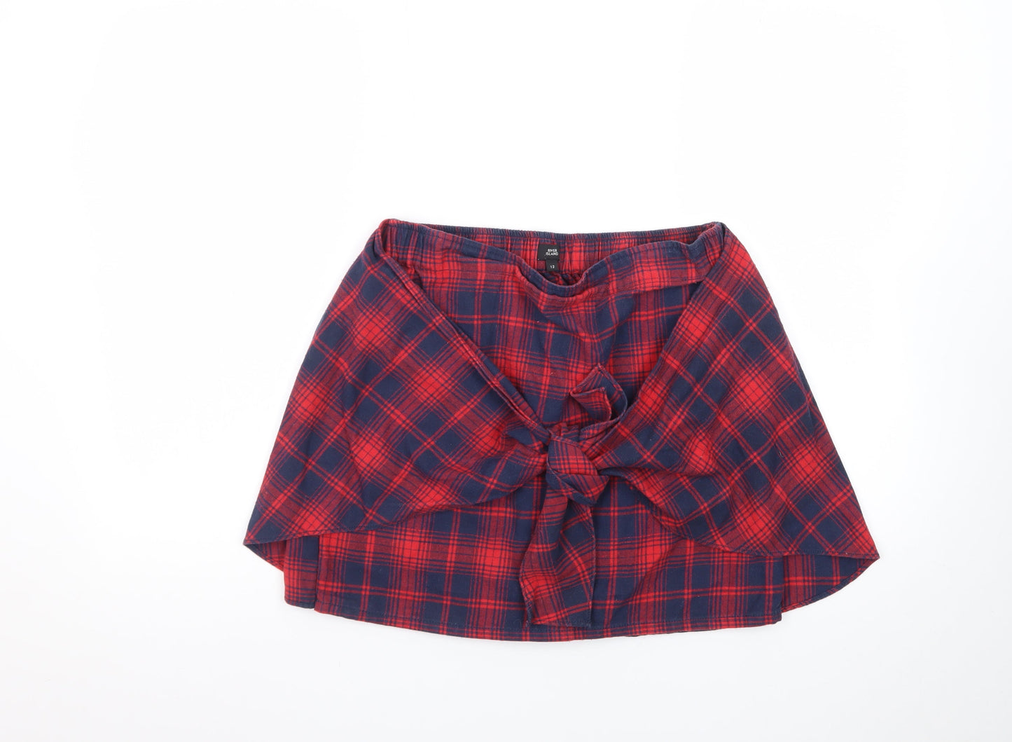River Island Womens Red Plaid Wrap Flannel Short Skirt Size 12