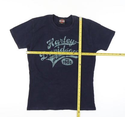 Harley-Davidson Womens Blue Cotton T-Shirt Size S Biker Graphic Top