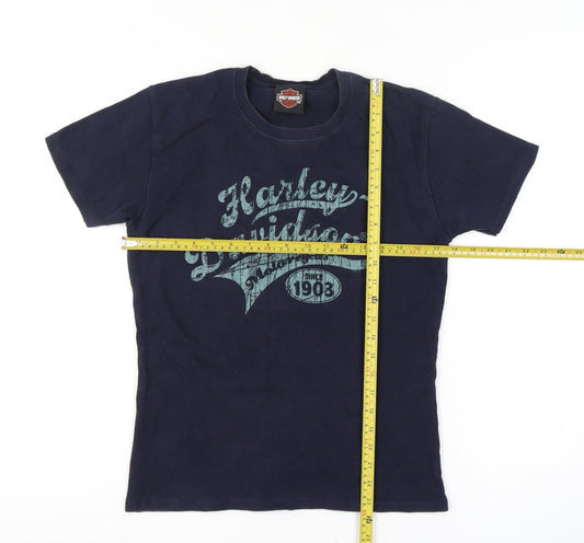 Harley-Davidson Womens Blue Cotton T-Shirt Size S Biker Graphic Top