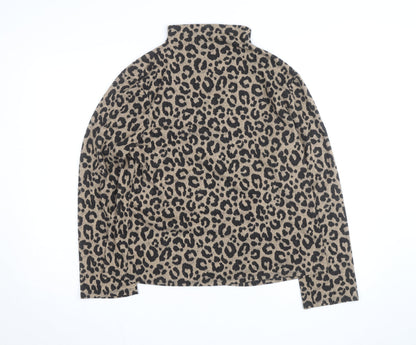 Marks and Spencer Women Brown Leopard Print High Neck Jumper Size 14